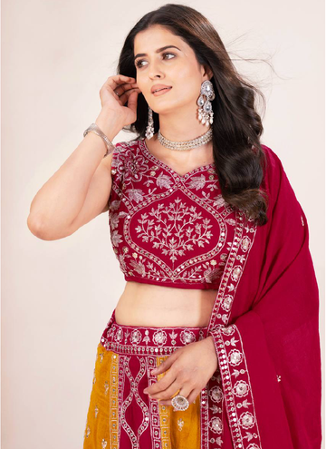 Multi Color Sequence Embroidered Georgette Wedding Wear Lehenga Choli